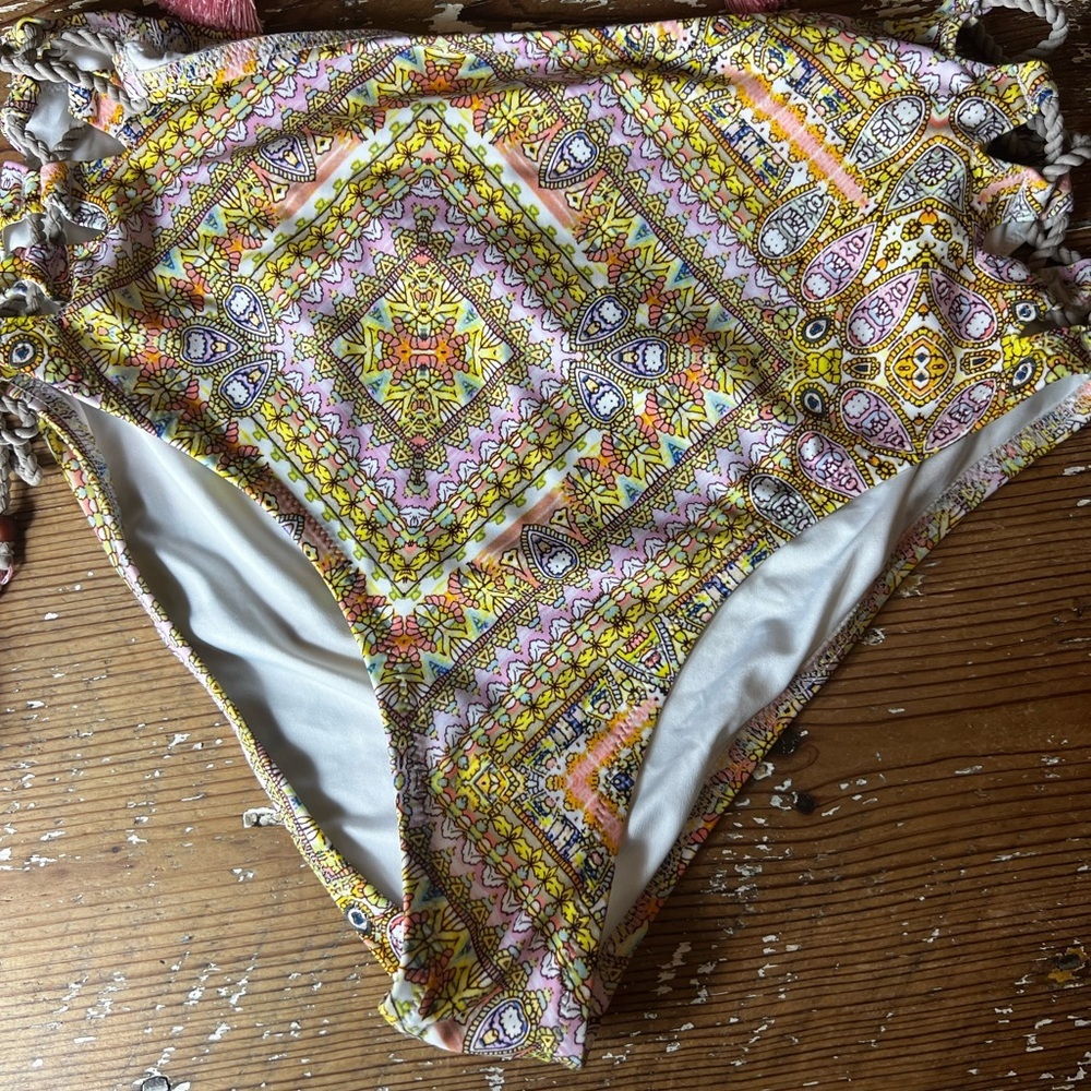 Victoria Secret Gorgeous Escape Pink Paisley High Waist Laceup Bikini - Picture 6 of 12